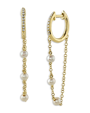 Moon & Meadow 14K Yellow Gold Diamond & Pearl Chain Drop Earrings