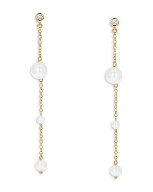 Moon & Meadow 14k Yellow Gold Diamond & Pearl Linear Drop Earrings In White/gold
