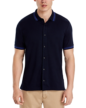 Hugo Boss Puno Slim Fit Short Sleeve Full Button Polo Shirt In Dark Blue