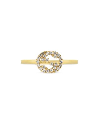 Gucci - 18K Yellow Gold Interlocking G Diamond Logo Ring