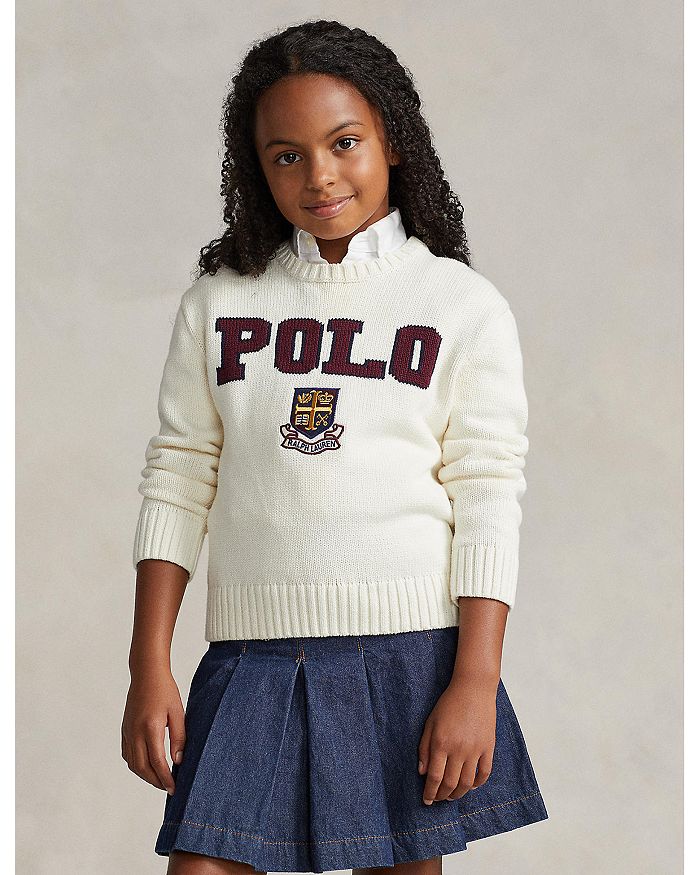 Ralph Lauren - Girls' Logo Crest Cotton Sweater - Little Kid, Big Kid