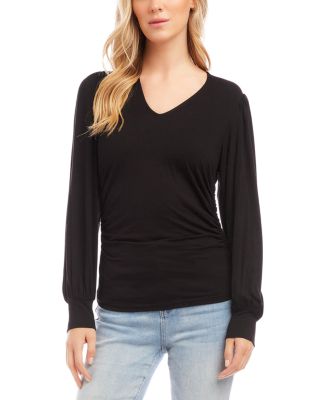 Iandroiy Women's Casual Shirred V-Neck Top Ruffle Short