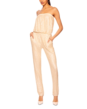 Susana Monaco Sequin Strapless Jumpsuit In Belgian Creme