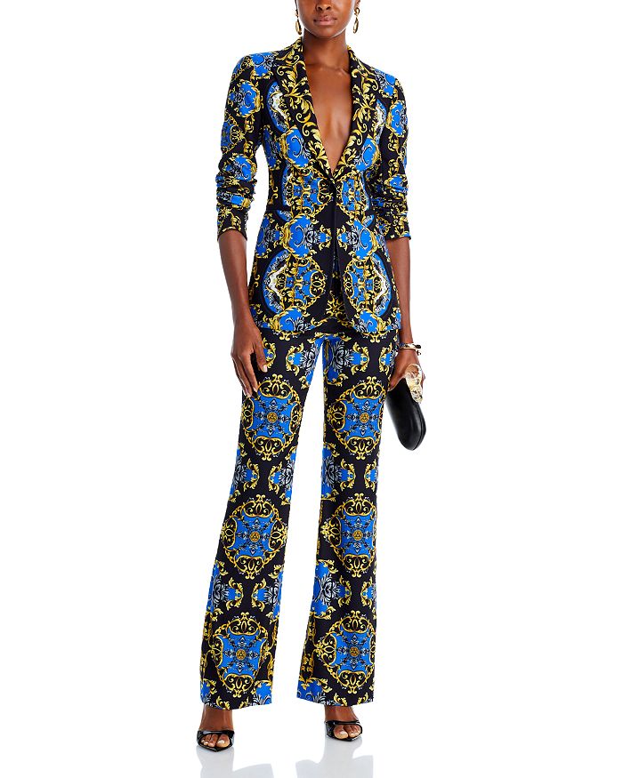 Shop Alice And Olivia Teeny Printed Flared Pants In Regal Romance Sapphire