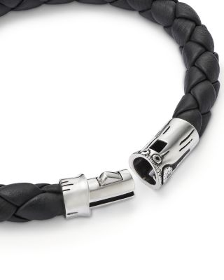 Men's Bamboo Silver Black Woven Leather Bracelet