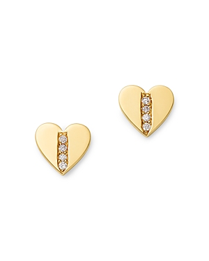 Shop Zoë Chicco 14k Yellow Gold Midi Bitty Symbols Diamond Heart Stud Earrings
