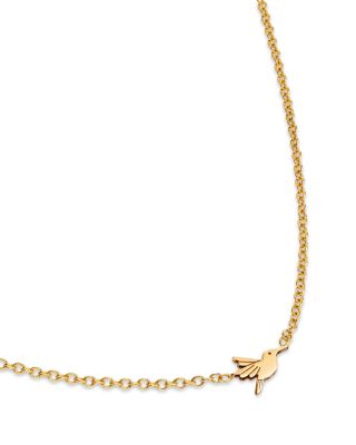 14K Yellow Gold Itty Bitty Symbols Hummingbird Pendant Necklace, 14-16"