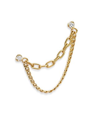 Zoë Chicco 14k Yellow Gold Prong Diamonds Diamond Double Chain Linked Earring In Gold