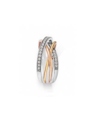 Diamond Crossover Ring in 14K White, Rose & Yellow Gold, 0.30 tcw