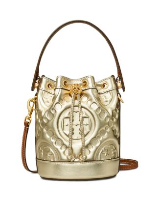 Tory Burch Women's Mini T Monogram Puffy Patent Leather Bucket Bag Black