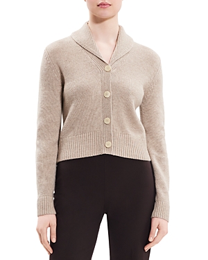 Shop Theory Cashmere Cropped Shawl Cardigan In Oat Mlnge