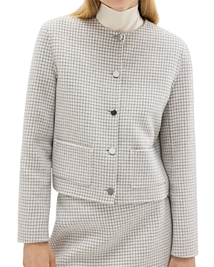 Theory Checked Wool Cropped Jacket In Ivory Multi