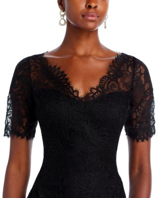 knee length dresses for ladies 3/4-Sleeve Lace Overlay Cocktail Dress in Black