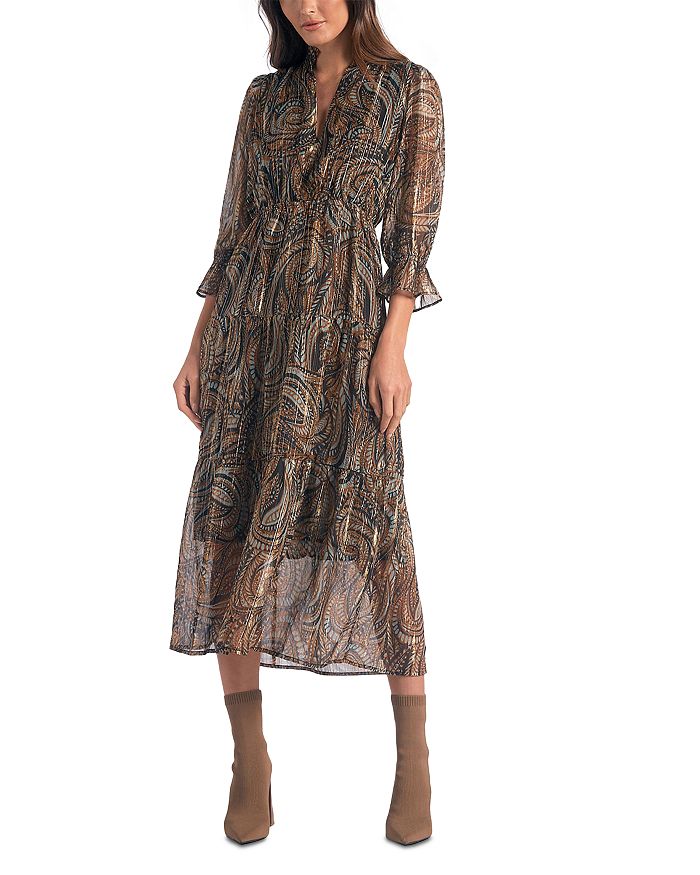 Elan Paisley Tiered Midi Dress | Bloomingdale's