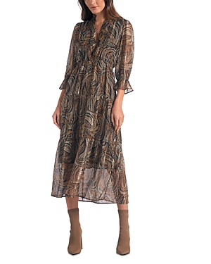 Elan Paisley Tiered Midi Dress In Brown Paisley