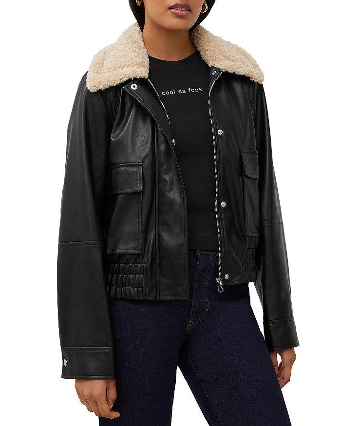 FRENCH CONNECTION Faux Leather Aviator Jacket | Bloomingdale's