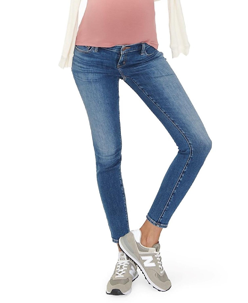 Hatch Collection Under the Bump Slim Maternity Jean in Blue