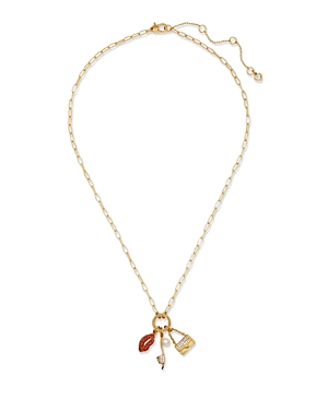 kate spade new york Hit The Town Pave & Imitation Pearl Multi Charm Pendant Necklace in Gold Tone, 1