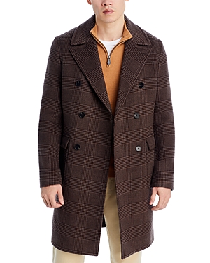 REISS WOOL BLEND PLAID DOUBLE BREASTED COAT