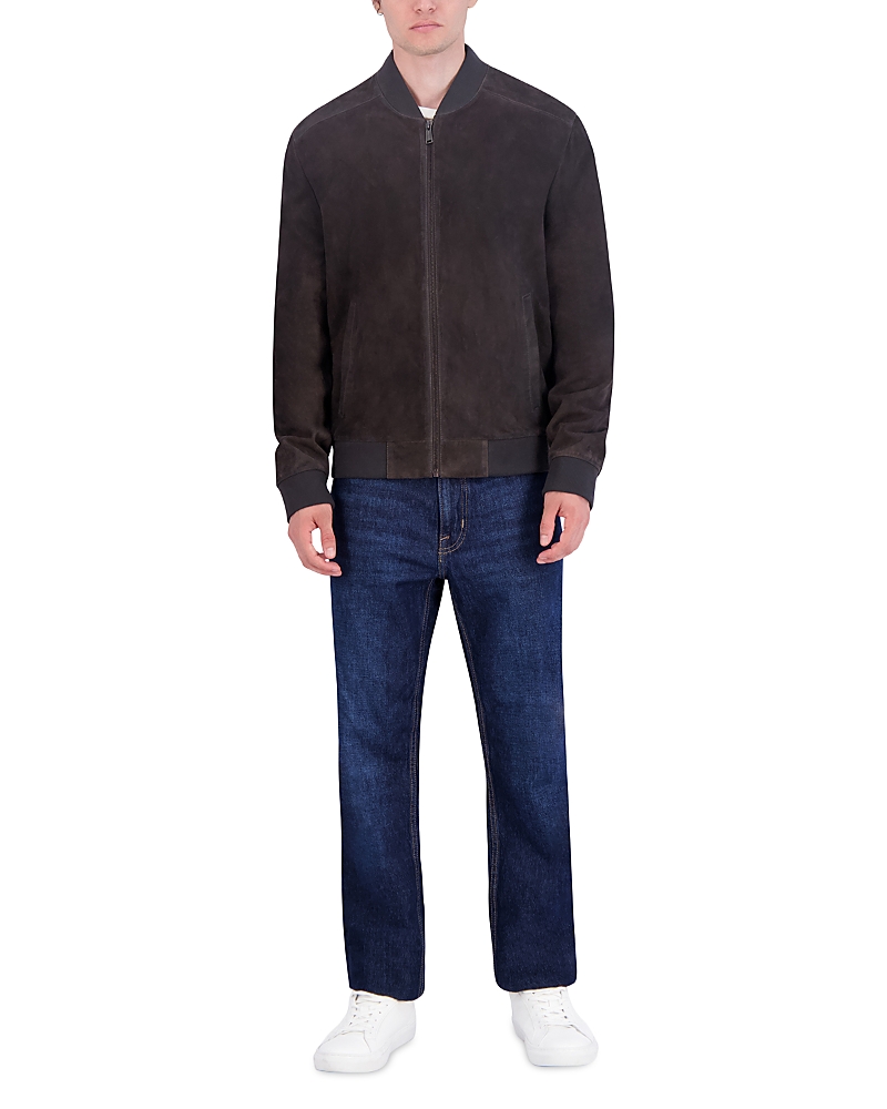 Cole Haan Suede Bomber Jacket In Grey