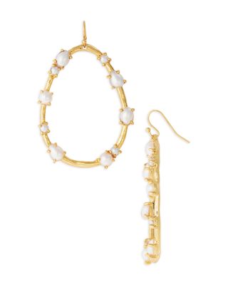Kenneth Jay Lane Imitation Pearl Oval Drop Earrings in Gold Tone