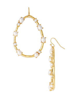 Kenneth Jay Lane Imitation Pearl Oval Drop Earrings In Gold Tone In White/gold