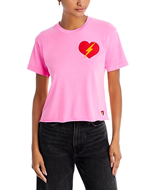 Shop Aviator Nation Bolt Heart Graphic Boyfriend Tee In Neon Pink