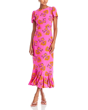 RHODE LULANI FLORAL PRINT MIDI DRESS