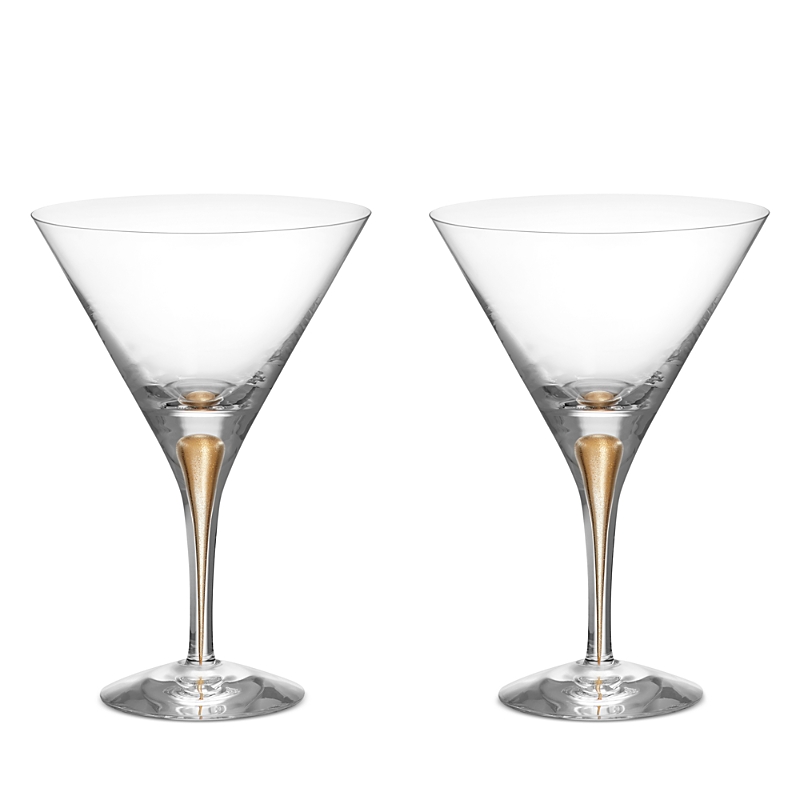 Orrefors Intermezzo Gold Set Of 2 Martini Glasses In Clear