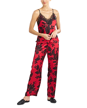 Natori Floral Satin Pyjamas Set In Red