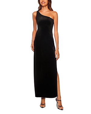 Shop Susana Monaco Asymmetric Neck Velvet Gown In Black