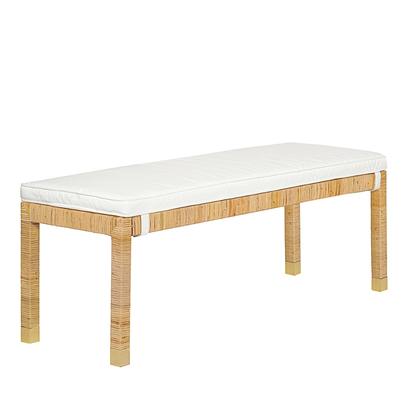 Tov Furniture Amara Woven Rattan Performance Fabric Bench In Charcoal In White