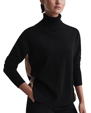 Shop Reiss Alexis Turtleneck Sweater In Black/camel