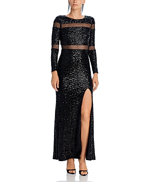 Aqua Long Sleeve Sequin Mesh Dress - 100% Exclusive In Black