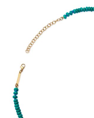 14K Yellow Gold Gemstone Beads Turquoise Rondelle Collar Necklace, 16-18"