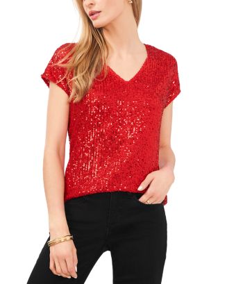 Vince Camuto Women's Sequin Bell Sleeve Top Green Size Medium