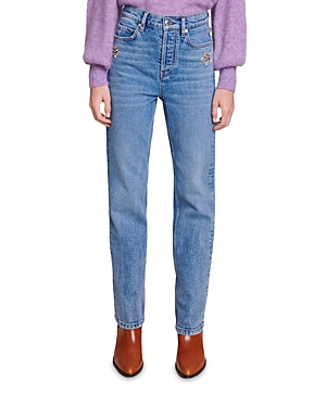 Maje Pagody 90s Low Rise Straight Leg Jeans In Blue In Blue