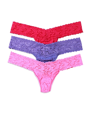 Hanky Panky Signature Stretch Lace Low Rise Thongs, Set Of 3 In Fiesta Pink
