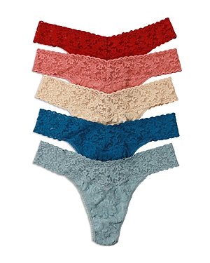 Shop Hanky Panky Signature Original-rise Thongs, Set Of 5 In French Bord/himalyan