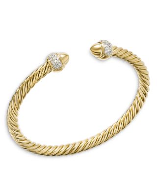 Cable Bracelet in 18K Yellow Gold with Diamonds, 5mm