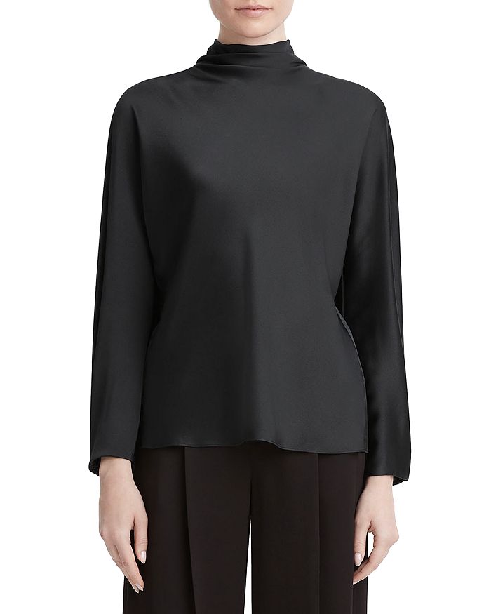 Vince Silk Draped Funnel Neck Blouse Bloomingdale's