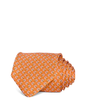Ferragamo Floral Bee Print Silk Classic Tie In Orange