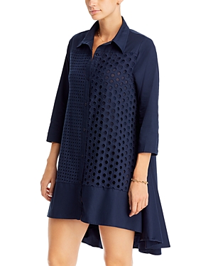 Gracia A Line Eyelet Shirt Dress In Navy | ModeSens Gracia A Line Eyelet Shirt Dress In Navy | ModeSens