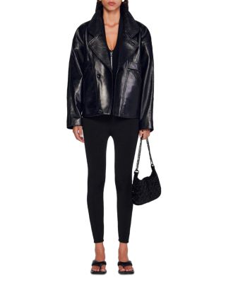 【海外限定】Sandroレザージャケット☆Oversized-collar relaxed Sandro Oversized Leather Jacket | Saks Fifth Avenue