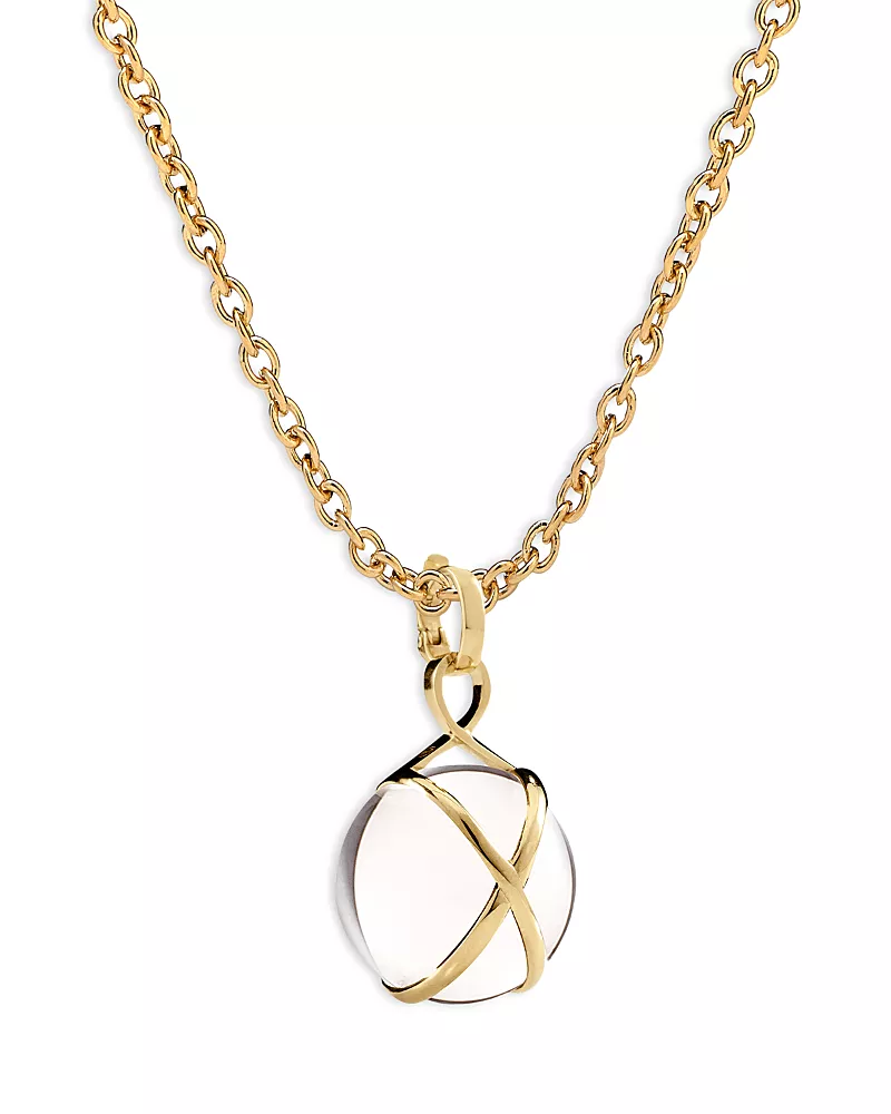 L. Klein 18K Yellow Gold Prisma Crystal Quartz 18mm Pendant Luxe Chain Necklace, 16