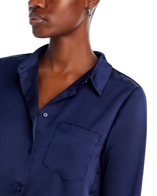 Satin Button Front Blouse - Exclusive