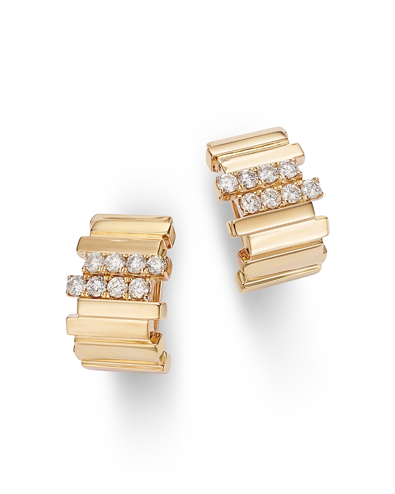 Bloomingdale's Diamond Asymmetrical Bar Hoop Earrings In 14k Yellow Gold, 0.58 Ct. T. W. In Gold