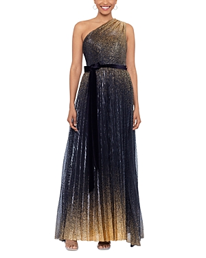 Aqua Glitter Pleated One Shoulder Gown - 100% Exclusive In Black/gold