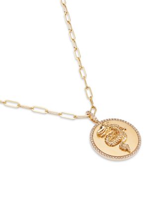Diamond Dragon Disc Pendant Necklace in 14K Yellow Gold, 0.23 tcw