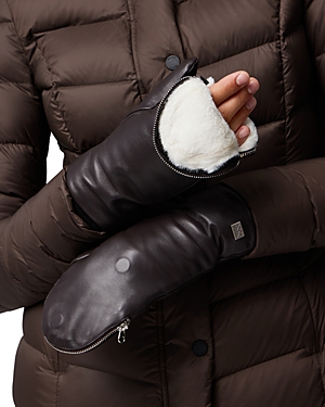SOIA & KYO BETRICE LEATHER & FAUX FUR ZIP TOP MITTENS
